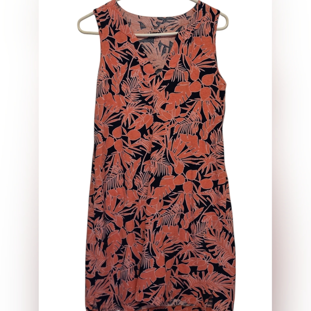 Lands' End Black and Orange V-Neck Sleeveless Midi Sundress